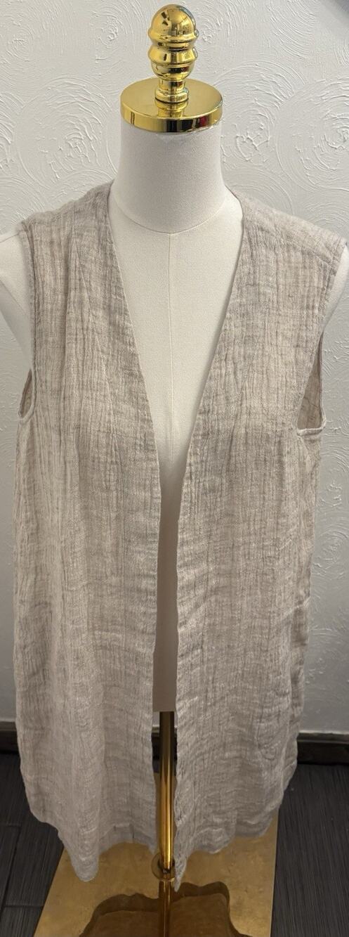 J Jill Pure Jill Beige Linen Duster Vest Women’s Medium Beach Lightweight